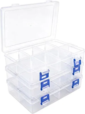 Produktbild von Aufbewahrungsboxen, 3 Stück, 20 x 12,8 x 4,5 cm - Transparentes Plastik - 8 Fächer - Ideal für Perlen und Schmuck