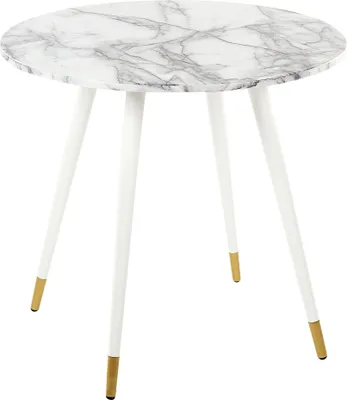 Produktbild von BELIANI Esstisch Weiß und Gold MDF-Tischplatte Rund ⌀ 80 cm Marmor Optik mit Metallbeinen für 4 Personen Glamourös Modern Esszimmer Ausstattung