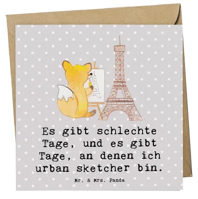 Produktbild von Mr. & Mrs. Panda Glückwunschkarte Fuchs Urban sketching - Grau Pastell - Geschenk, Klappkarte, Künstler, Zeichnen, Grußkarte, anlasskarte, doppelkarte, Malen, faltkarte