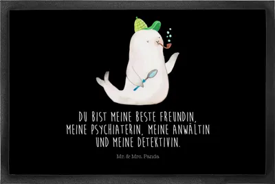 Produktbild von Mr. & Mrs. Panda Schuhabstreifer Robbe Sherlock 50 x 75 cm - Schwarz - Geschenk, Bodenvorleger, Lustige Sprüche, Schmutzmatte, Fußabtreter, Fußabstreifer, fußmatte