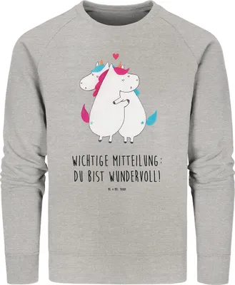 Produktbild von Mr. & Mrs. Panda Bio Baumwoll Pullover Einhorn Mitteilung Größe XL - Heather Grey - Geschenk, Sweater, Pulli, Lustig, Einhörner, Unicorn, Spruch, Valentinstag, Sweatshirt