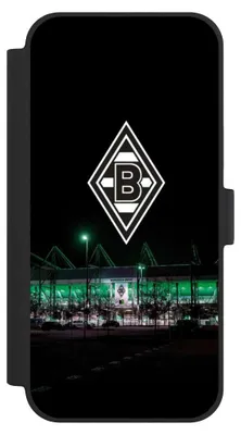 Produktbild von NIVOCASE Klapphülle für Apple iPhone 15 Plus  Handyhülle aus Kunst Leder NIVOflip schwarz Borussia Mönchengladbach Offizielles Lizenzprodukt Stadion