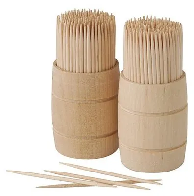 Produktbild von PAPSTAR Zahnstocher aus Holz "pure", rund, 6,8 cm, im Holzspender | Beutel (400 Stück)