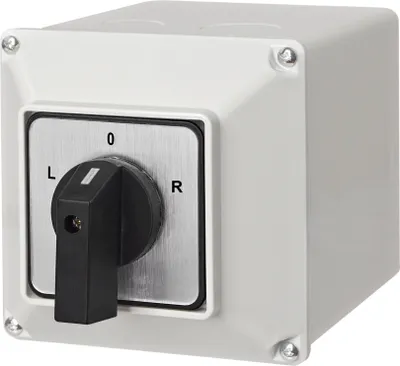Produktbild von Nockenschalter Drehschalter Wendeschalter Wahlschalter mit Gehäuse IP65 L-0-R Links-Off-Rechts 3-polig 3-Phasen 100A