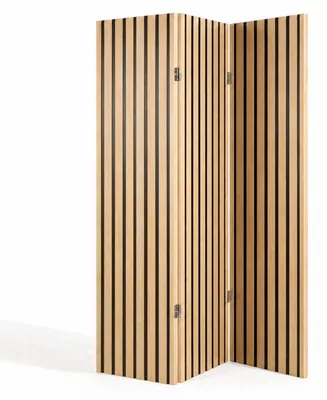 Produktbild von Relaxdays Paravent, HxB: 170 x 120 cm, 3-teilig, Holz, Stoff, Trennwand für innen, Sichtschutz & Deko, natur/schwarz, KI-generiertes Bild
