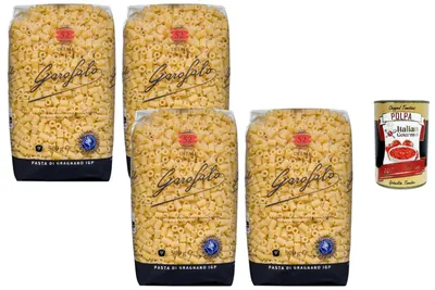 Produktbild von Italian Gourmet Pasta Ditali 4 x 500 g – Kleine Röhrennudeln aus Hartweizengrieß, ideal für Minestrone, Suppen & Pasta e Fagioli, al dente Genuss + Italian Gourmet Polpa