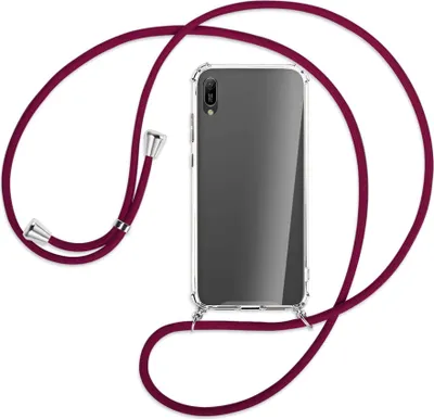 Produktbild von Handykette Backcover-Schutzhülle mit Band (Metall silberfarben) für Huawei Y6 2019 - dunkelrot