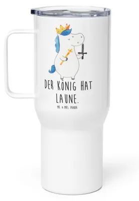 Produktbild von Mr. & Mrs. Panda Kaffee-to-go-Becher Einhorn König mit Schwert - Weiß - Geschenk, To-Go-Becher, Einhörner, Unicorn, thermosbecher, Thermobecher, Teetasse, Mittelalter