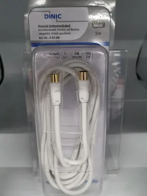 Produktbild von DINIC Koaxial Antennenkabel Stecker auf Buchse (5,0m, weiß)