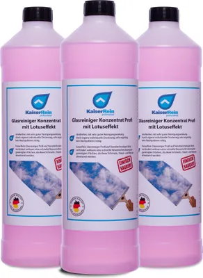 Produktbild von KaiserRein Glasreiniger Konzentrat mit Lotuseffekt 3 x 1L unser Profi Fenster-Reiniger I Fenstersauger geeignet I streifenfrei für Glas Fenster und Spiegel