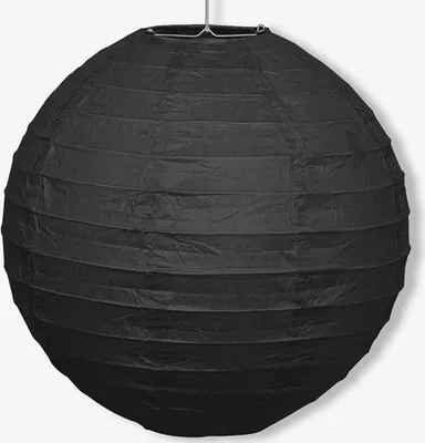 A black paper lantern is shown against a white background.