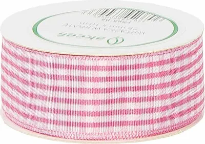 Image de BANDE DECORATION Ruban en tissu Ruban cadeau blanc et rose à carreaux 25mm/10m