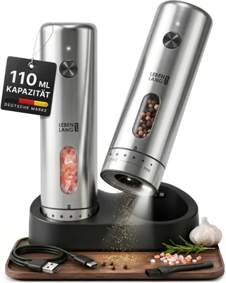 Produktbild von LEBENLANG Salz und Pfeffermühle Elektrisch 2er Set - 110ml Behälter