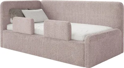 Produktbild von Selsey Fanko – Kinderbett 90x200 cm mit Rausfallschutz, Matratze, Kopfteil links, Plüsch, Puderrosa
