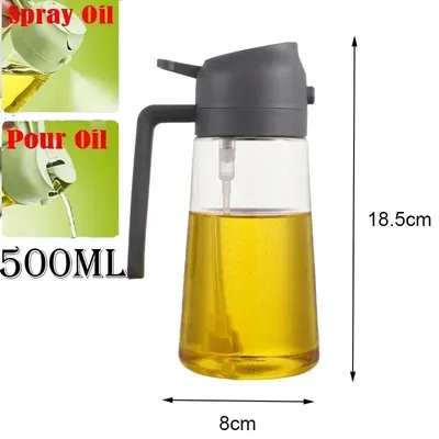 Produktbild von 500ml Ölsprühflasche, 2in1 Multifunktional, Ölsprüher Dose Sprühflasche Ölglas Ölsprüher Speiseöl Spray zum Kochen, Grillen, Backen, Heißluft.Farbe:1 Stück - Grau