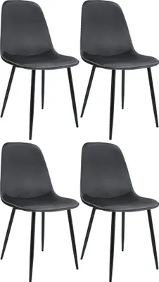 Produktbild von CLP 4er Set Esszimmerstuhl Maryam gepolstert mit Rückenlehne dunkelgrau Material Samt