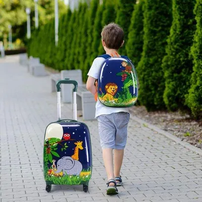 Immagine prodotto di Set da viaggio per bambini, 2 pezzi, struttura rigida, valigia con rotelle con zaino da 12" e valigia da 18"