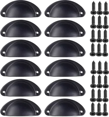 Produktbild von 12 Muschelgriffe inkl. Schrauben 81x35mm Schubladengriff Möbelgriff Farbwahl, Farbe:schwarz
