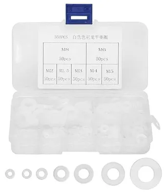 Produktbild von Set mit 350 weißen Silikon-O-Ringen, flache Dichtungsringe aus Nylon, Größen M2/M2,5/M3/M4/M5/M6/M8