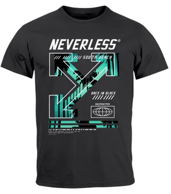 Produktbild von Herren T-Shirt Text Print Aufdruck South Beach Techwear Fashion Streetstyle Neverless® dunkelgrau S