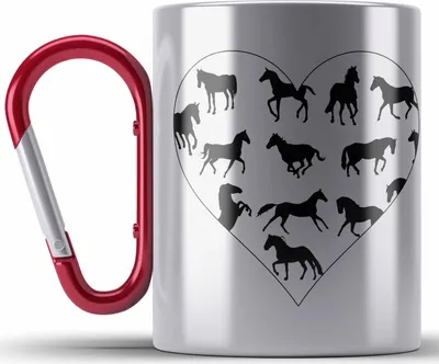 Produktbild von Trendation - Lustige Reiter Sprüche Geschenk Edelstahl Tasse Karabiner Reiterin Pferde Mädchen Geschenkidee Pferde Grafik Herz (Rot)