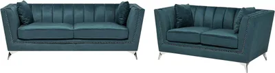 Produktbild von BELIANI Sofa Set Blau Samtstoff Sitzgruppe Glamourös Edel Zierkissen Wohnzimmer