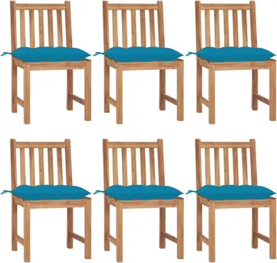 Produktbild von 6 Gartenstühle aus massivem Teakholz mit Kissen