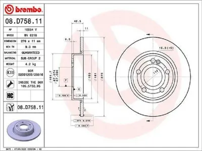Produktbild von 2x BREMBO Bremsscheibe 08.D758.11 passend für MERCEDES-BENZ A-Klasse (W177) 43mm