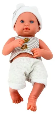 Immagine prodotto di Baby Doll In Vestiti Bianchi E Grigi Cappello Ciuccio E Coperta