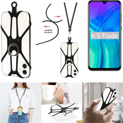 Produktbild von K-S-Trade 3in1 Handykette Handyband Handykordel Halsband Smartphone-Ring Handy-Ring kompatibel mit Huawei Honor 20 Lite Fingerhalterung Handyring