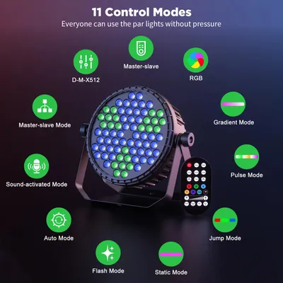 Image de Projecteurs LED - Lot de 4 - 120 W - RGB - 72 LED - DMX - Télécommande