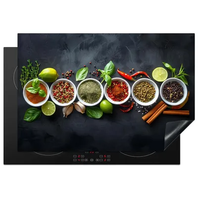 Obrázek produktu pro KitchenYeah® Kryt varné desky byliny - zátiší - betonový vzhled, 76x51cm, dekorace do kuchyně, keramický kryt varné desky, krycí deska na varnou desku