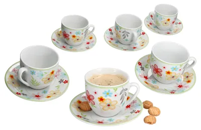 Obrázek produktu pro sada 6 šálků s podšálky pro 6 osob Porcelánové šálky na čaj Variant Blümchen
