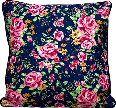 Produktbild von novely 2er-SET DEKOKISSEN D014 Rosen Dunkelblau- Outdoor-Kissen mit Blumenmuster - Kissenbezug in 45x45 cm - Wetterfeste Zierkissen - Ausführung: nur Bezüge (ohne Füllung)