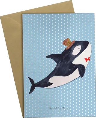 Produktbild von Mr. & Mrs. Panda jubiläumskarte Orca Zylinder - Blau Pastell - Geschenk, Geburtstag, vatertagskarte, Meer, babykarte, Grußkarten, glückwunschkarten, einladungskarten