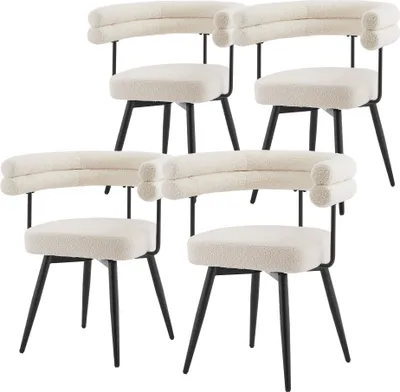 Zdjęcie produktu dla ML-Design Krzesła do jadalni obrotowe, zestaw 4 sztuki w kolorze beżowym, ergonomiczne krzesło do salonu z podłokietnikami i oparciem, obrotowe o 360°, z metalowymi nogami