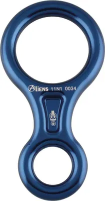 Alu Abseilachter CLASSIC von Aliens; blauer Aluminium-Abseilachter mit zwei Öffnungen und Sicherheitsmechanismus.
