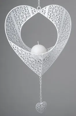 Produktbild von Hängedeko Herz als Kerzenhalter in Prado weiß, 32 cm