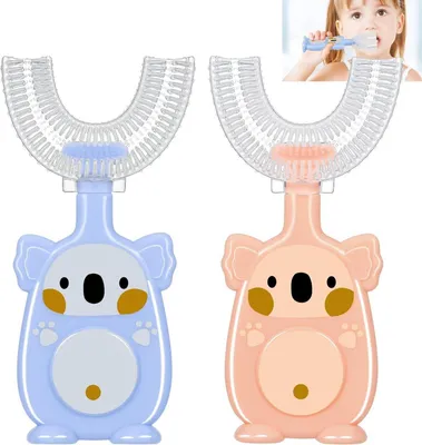 Image de Brosse à dents en silicone en forme de U pour enfants 2-6 ans 360 degrés de nettoyage 2 pièces