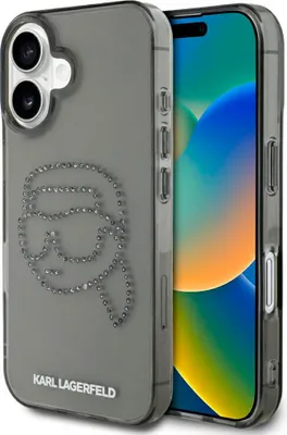 Produktbild von KARL LAGERFELD case passend für IPHONE 16 KLHCP16SHKHDCELK (IML Rhinestones S K Head) black