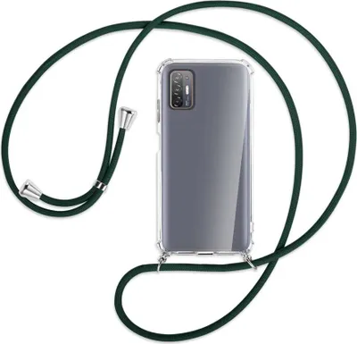 Produktbild von Handykette Backcover-Schutzhülle mit Band (Metall silberfarben) für HTC Desire 21 Pro - dunkelgrün