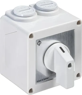Produktbild von Kraus & Naimer Ausschalter,2polig,60°,AP-Gehäuse IP42 Ith=20A, P=5,5 kW(AC3,400V AC),2x2,5 mm², 1 Stk.