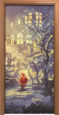 Produktbild von Türposter 90x200 cm Türaufkleber Türtapete Türfolie Klebefolie Weihnachtsmann in verschneite Gasse