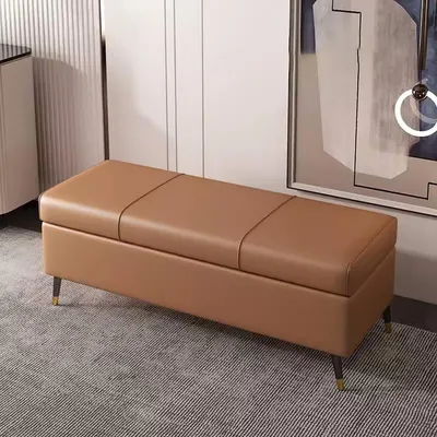 Immagine prodotto di Panca portaoggetti in legno con spazio contenitore, 120 cm, color marrone, rivestita in ecopelle