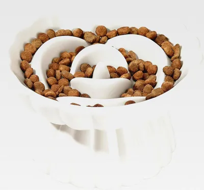 Produktbild von Keramik Anti Schling Napf Katze Erhöht, Slow Feeder Nassfutter, rutschfest, einfach zu reinigen, Antischlingnapf für Katzen und kleine Hunde (Weiß)