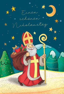 Produktbild von Nikolauskarte mit Briefumschlag Bischof Nikolaus Tannenbäume Einen schönen Nikolaustag