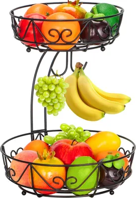 Produktbild von Moderne Obstschale - Metall Obstkorb für Obst Kuchen Süßigkeiten Gemüse mit Bananenhalter