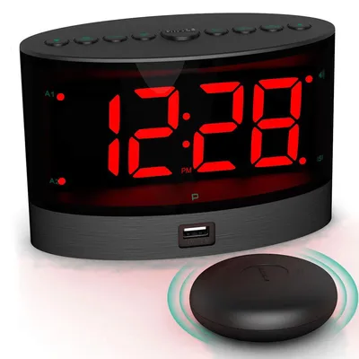 Produktbild von Vibrationswecker kabellos, extra lauter Wecker für Schwerhörige & Tiefschläfer, 9 m Reichweite, Doppelalarm, 5,5" LED Display dimmbar, USB