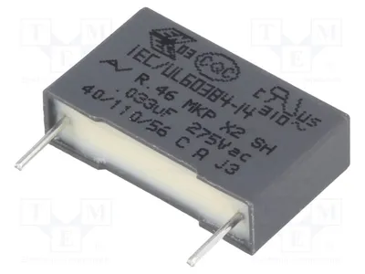 Productafbeelding van 5x Condensator: 33nF, 15mm, ±20%, 18x5x11mm, X2, 275VAC, R46KI23300001M