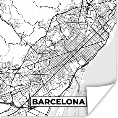 Produktbild von MuchoWow® Poster Karte - Barcelona - Stadtplan - Schwarz und weiß 100x100 cm - Babyzimmer